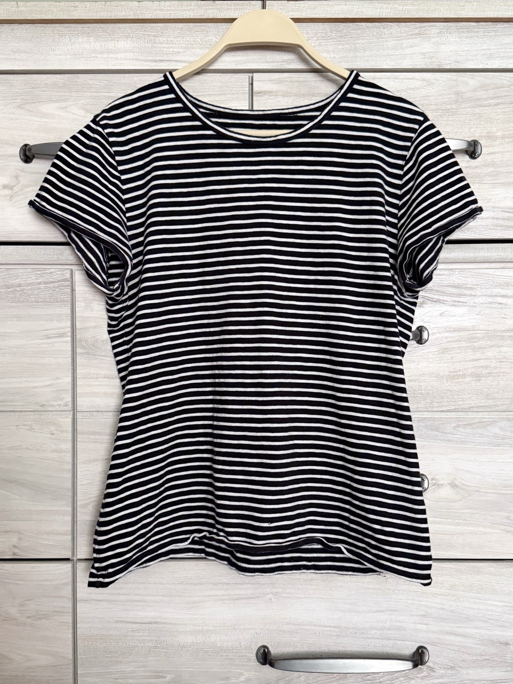 J Crew Black and White Stripe Studio Tee Size Large